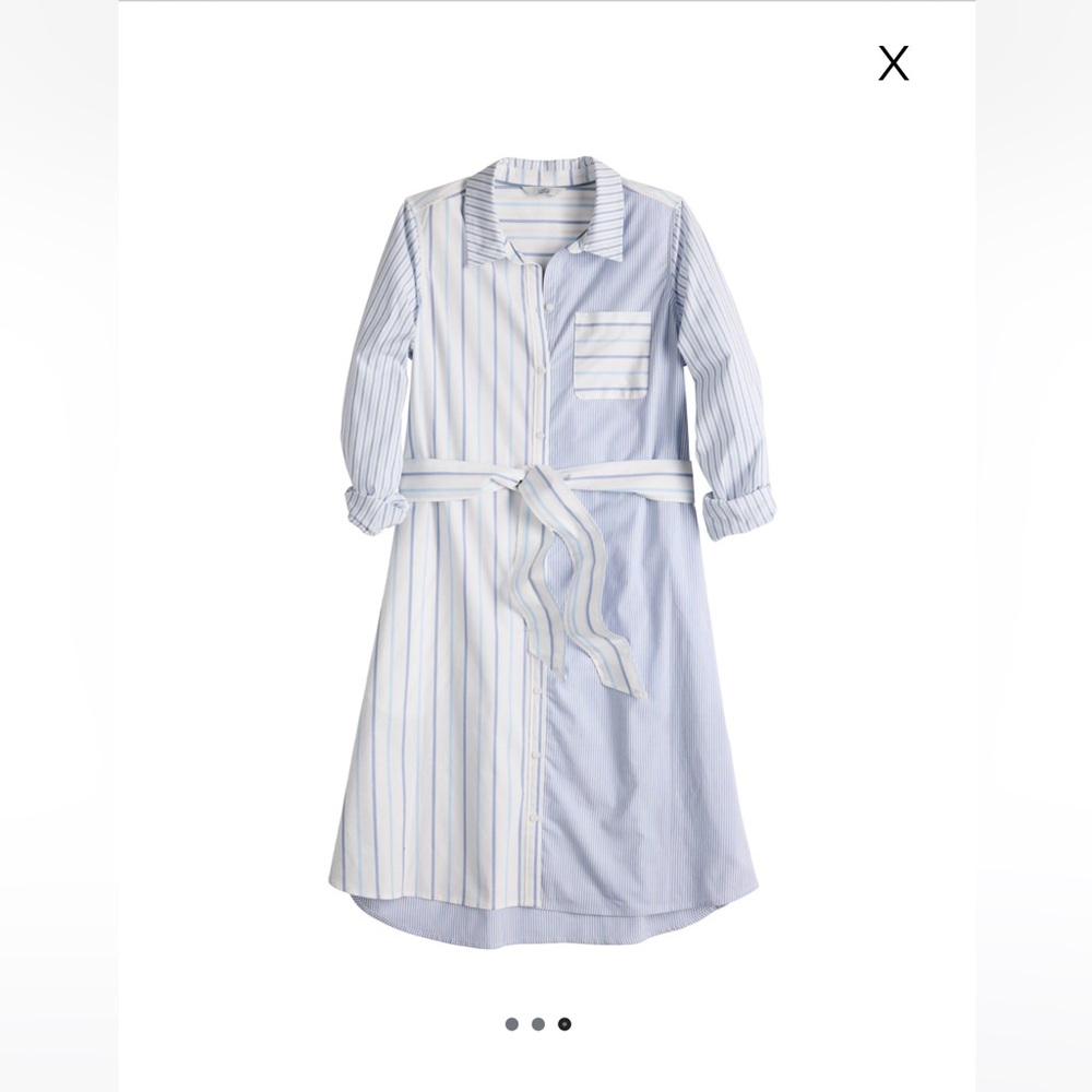 Croft & Barrow mixed Stripe Blue poplin Shirt Dress with Belt, NWOT medium - Picture 3 of 8